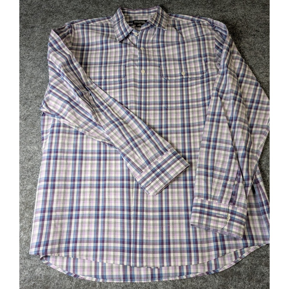 Michael by Michael Kors Dress Shirt 2-XL Multicolor Plaid Cotton Spread Collar